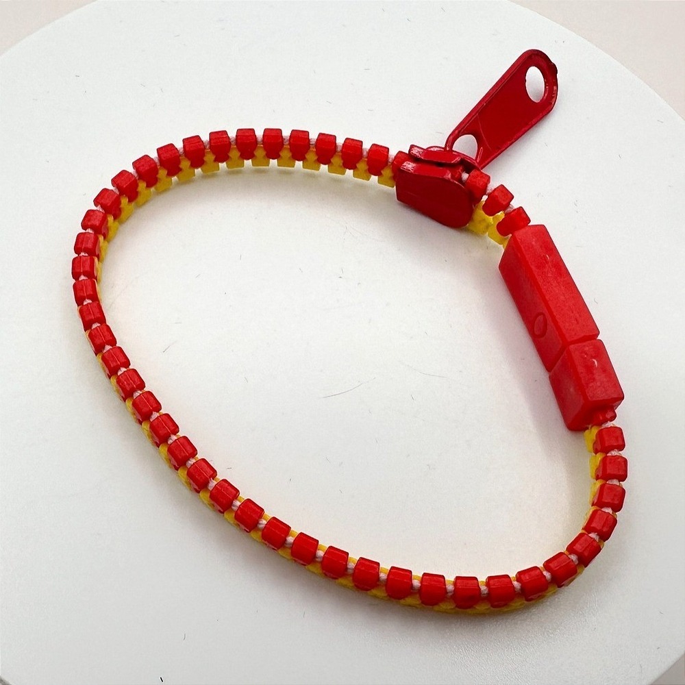 Vintage Y2K Red‎ Yellow Zipper Fidget Bracelet Retro Plastic Classic Jewelry